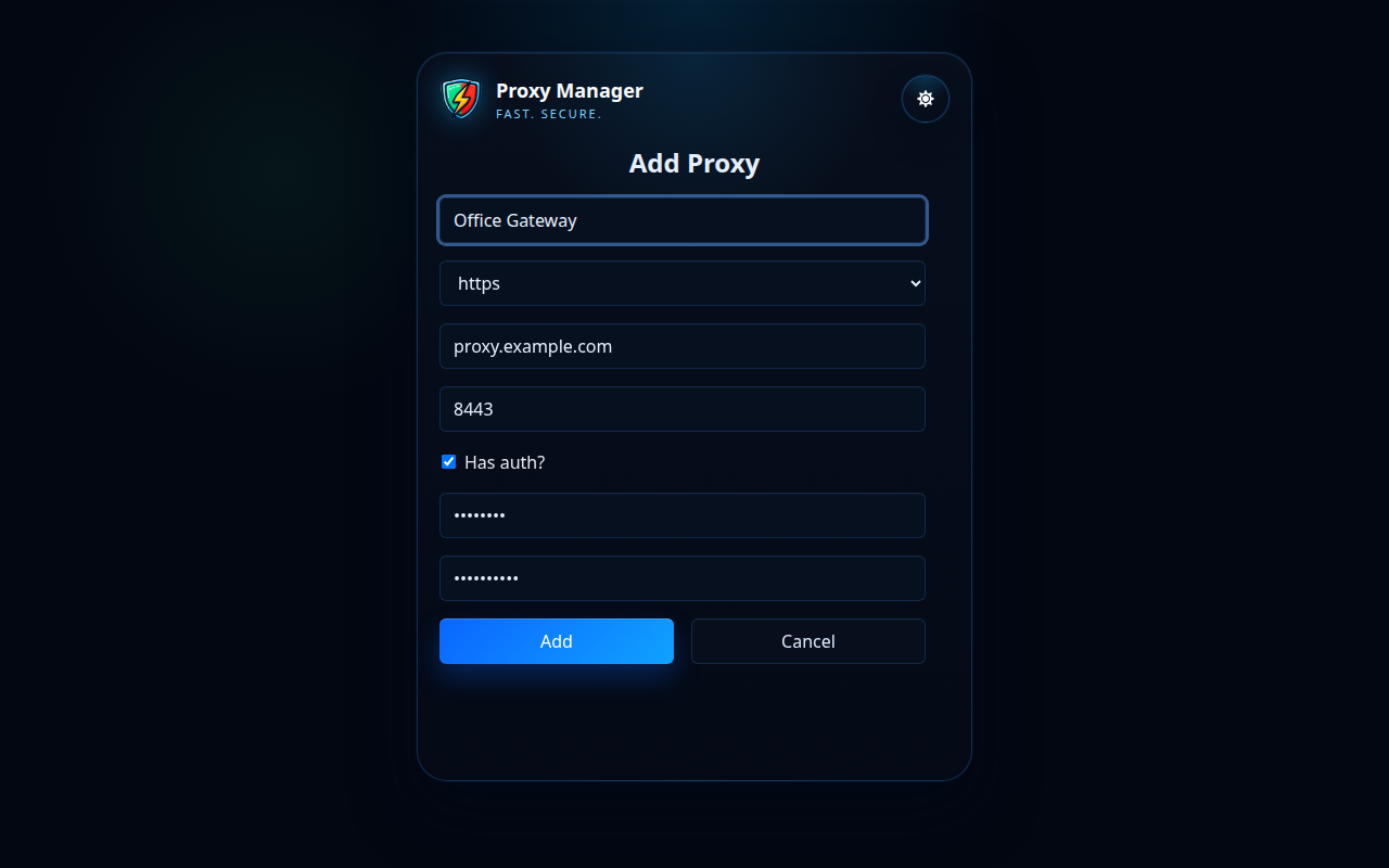 Proxy Manager doda obrazec proxy