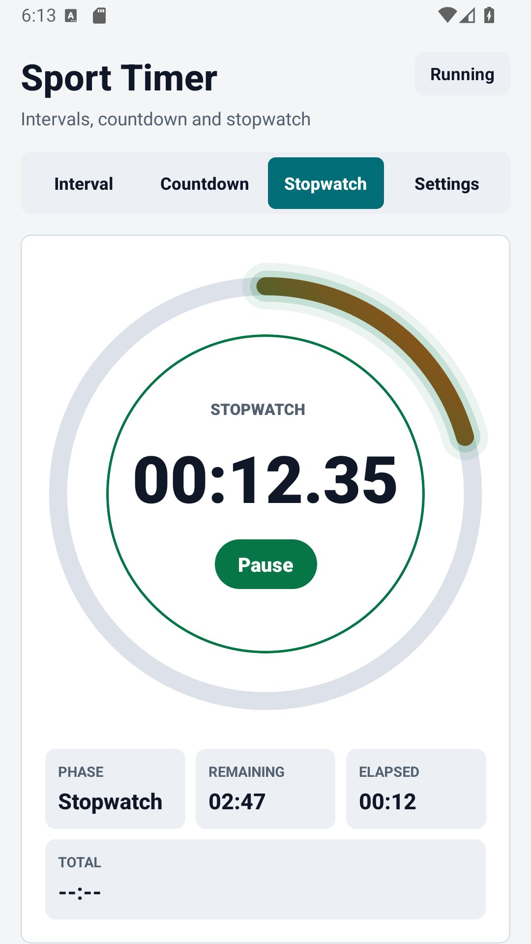 Zaslon štoparice Sport Timer s krogi