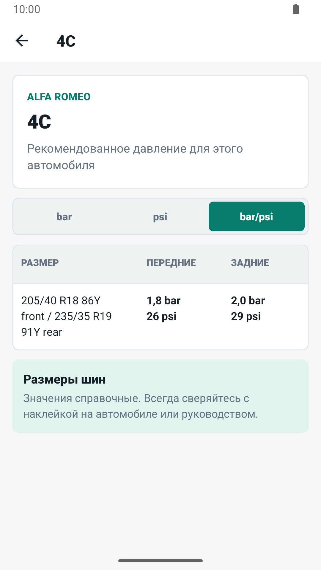 Zaslon vrednosti tlaka v pnevmatikah